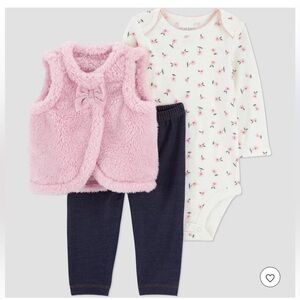 Carter's 0-3 Month Just One You Baby Girls 3 Piece Vest and Leggings Set